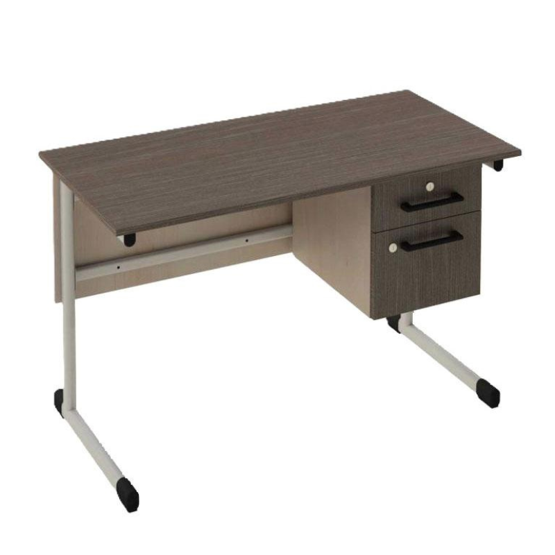 Стіл вчительський з закритою полицею та шухлядою, АНШАР ГРУП (44914) 1200х600х760 мм, плоскоовальна металева труба, бук артізан перламутровий/дуб урбан кавовий